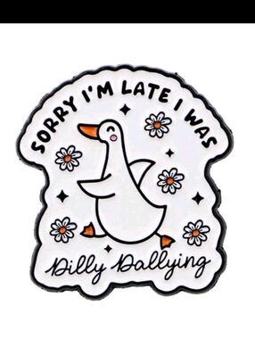 Dilly Dallying Goose White Orange Enamel Pin Brooch